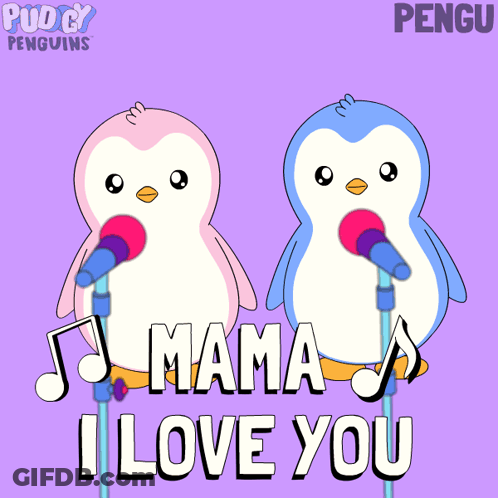 Two Penguins Are Singing Mama I Love You GIF