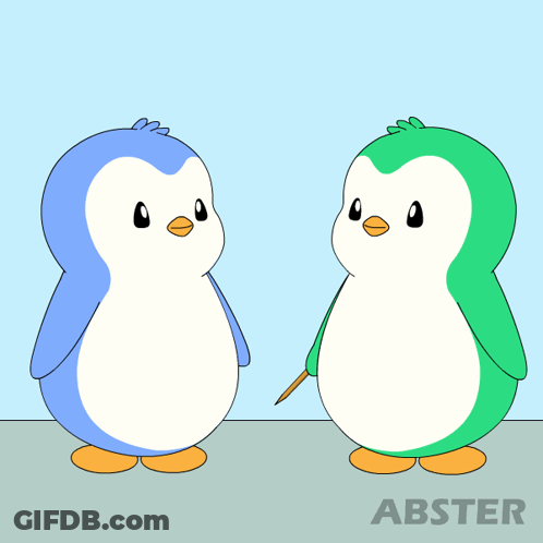 Two Penguins Are Standing Next To Each Other And One Is Holding A Pencil In His Hand GIF