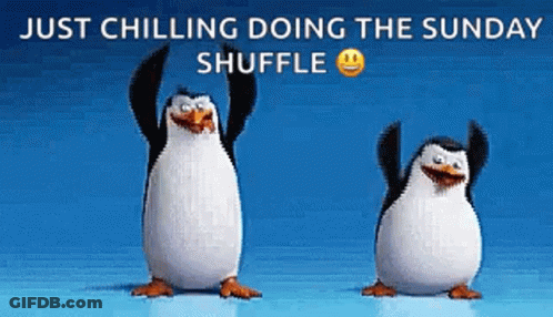 Two Penguins Arms Up Doing Sunday Shuffle GIF
