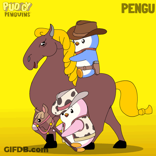 Two Penguins Cartoon With Name Pengu GIF