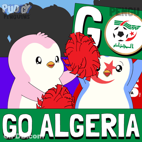 Two Penguins Cheering Go Algeria GIF