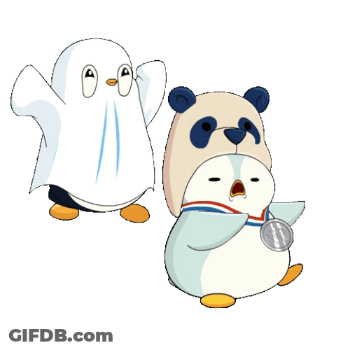 Two Penguins Dressed As Cute Ghost GIF