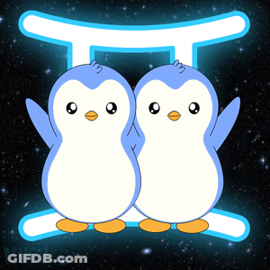 Two Penguins Forming A Zodiac Sign GIF