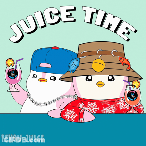 Two Penguins Holding Drinks Juice Time GIF