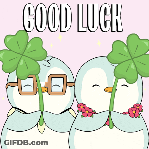 Two Penguins Holding Four Leaf Clovers Good Luck GIF