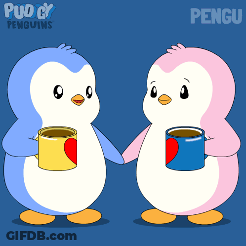 Two Penguins Holding Hands Saying Pengu GIF