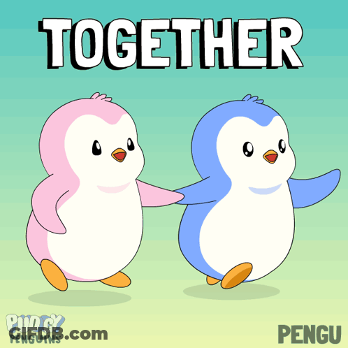 Two Penguins Holding Hands Saying Together GIF