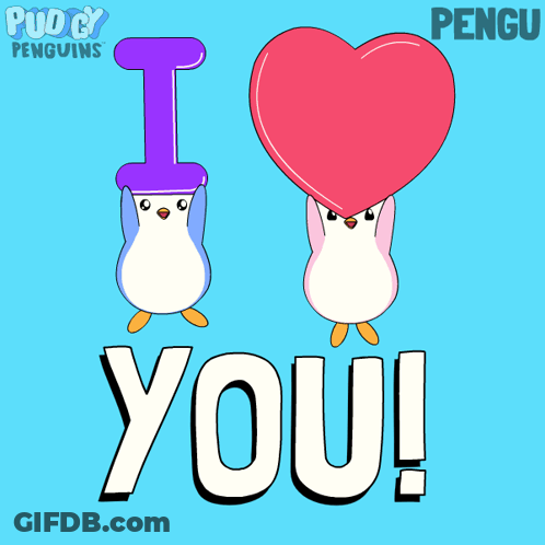 Two Penguins Holding Heart Saying I Love You GIF