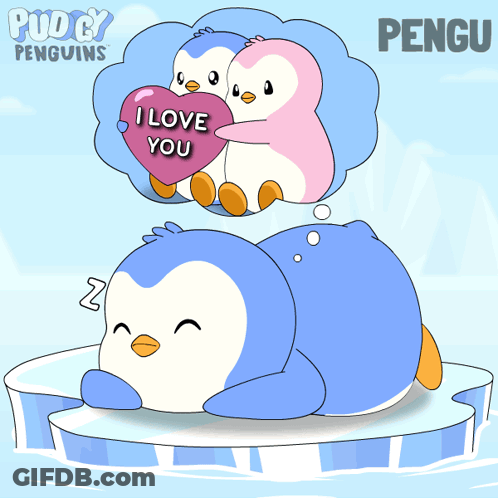 Two Penguins Holding Heart Saying I Love You GIF