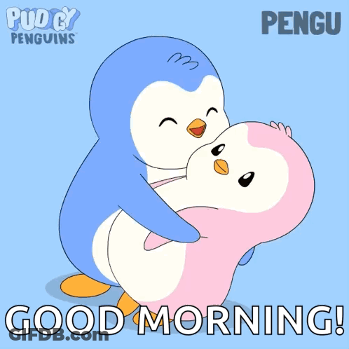 Two Penguins Hugging Good Morning GIF
