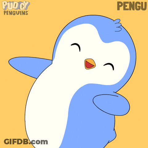 Two Penguins Hugging Heart With Word Pengu GIF