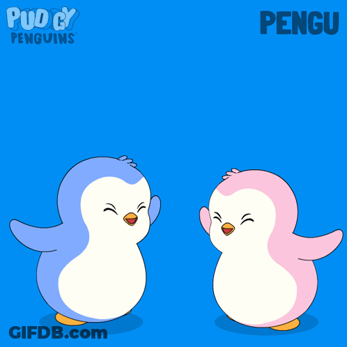 Two Penguins Hugging Inside Red Heart With Word Penguin GIF