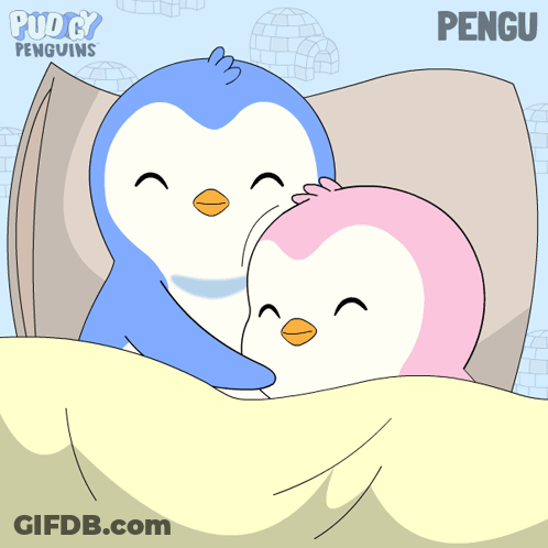 Two Penguins Hugging Puddy Penguins GIF