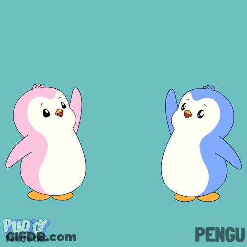 Two Penguins Hugging With Heart And Word Pengu GIF