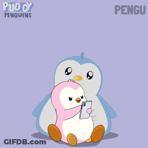 Two Penguins Hugging With Hearts And Pudgy Penguins GIF