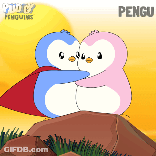 Two Penguins Hugging With Pengu GIF