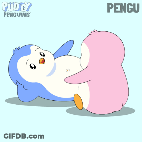 Two Penguins Hugging With Word Pengu GIF
