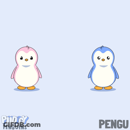 Two Penguins Hugging With Word Pengu GIF