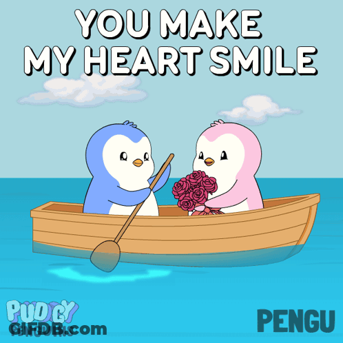 Two Penguins In A Boat You Make My Heart Smile GIF