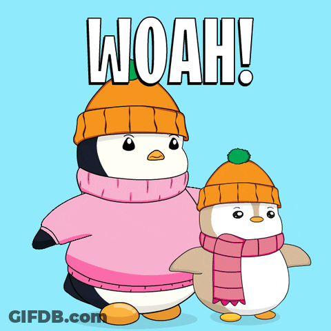 Two Penguins In Hats And Scarves Woah GIF