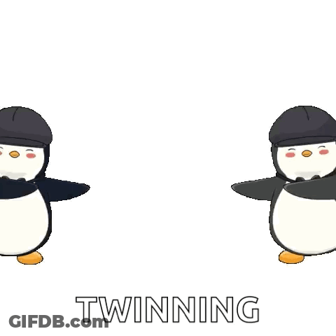 Two Penguins In Helmets Dancing Twinning GIF