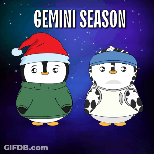 Two Penguins In Santa Hats And Sweaters Gemini Season GIF
