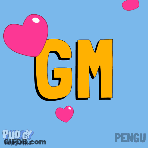 Two Penguins Inside Pink Heart Saying Pudgy Penguins GIF