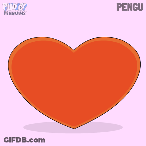 Two Penguins Kissing Inside Of A Red Heart With The Word Pengu On The Bottom Right GIF