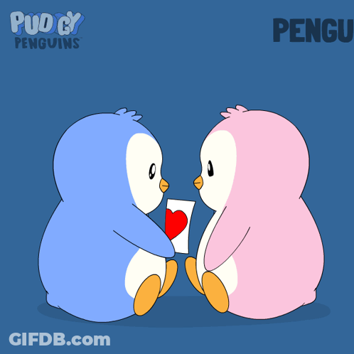 Two Penguins Kissing Saying Pengu GIF
