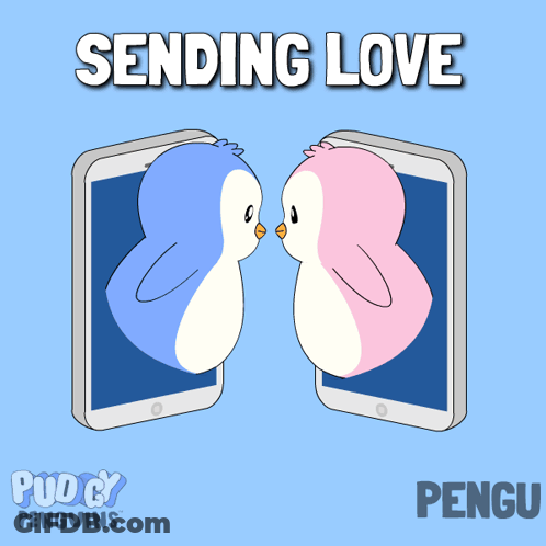 Two Penguins Kissing Sending Love GIF