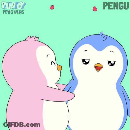 Two Penguins Kissing With Heart Saying Pengu GIF