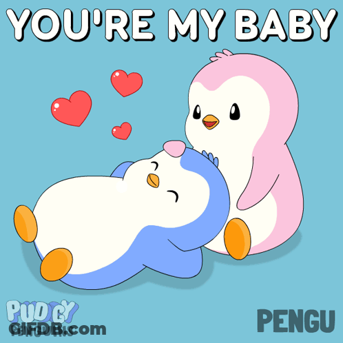 Two Penguins Laying You're My Baby GIF