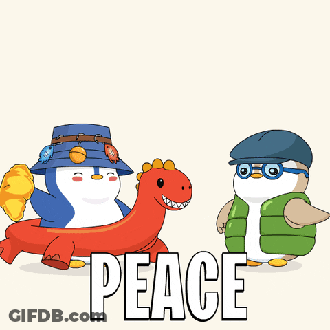Two Penguins Next To Peace Sign And Peace GIF