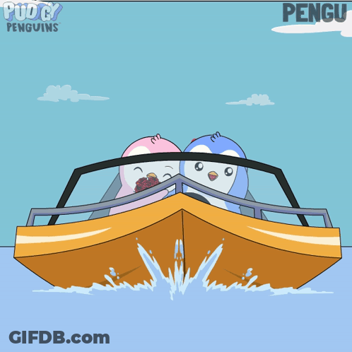 Two Penguins On A Boat Named Pengu GIF