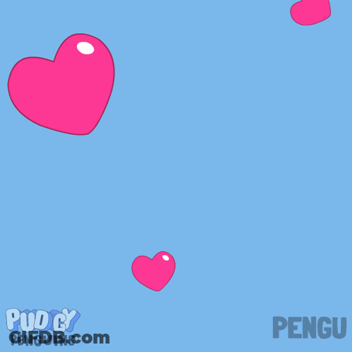 Two Penguins On Pink Heart Pillow Saying Pudgy Penguins GIF