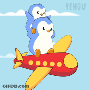 Two Penguins On Red Airplane GIF