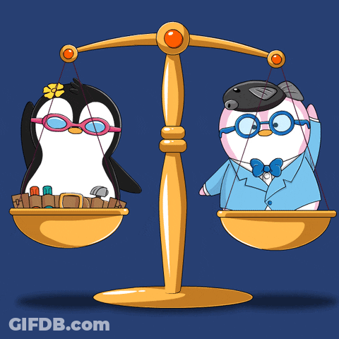 Two Penguins On Scale One Wearing Glasses GIF