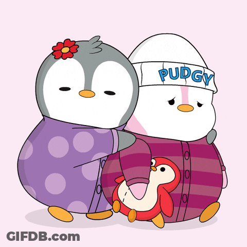 Two Penguins One Wearing Hat Saying Pudgy GIF