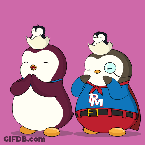 Two Penguins One With Letter M On Shirt GIF