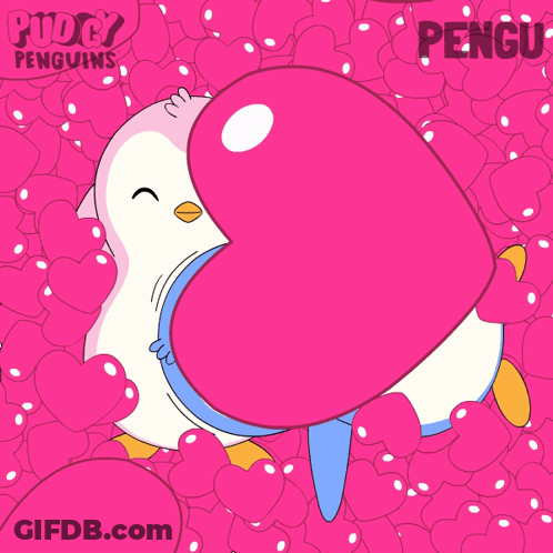 Two Penguins Pink Hearts Pengu GIF
