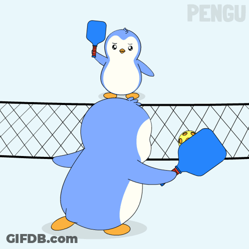 Two Penguins Playing Ping Pong With Word Pengu GIF