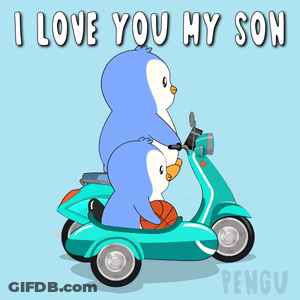 Two Penguins Riding A Scooter With The Words I Love You My Son GIF