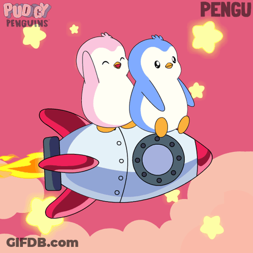 Two Penguins Riding Rocket Pengu GIF