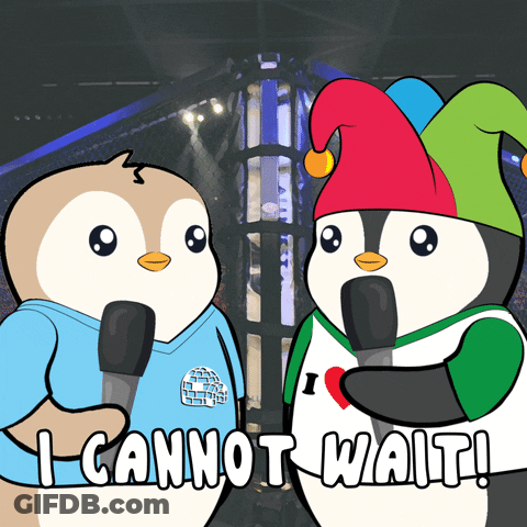 Two Penguins Saying I Cannot Wait GIF