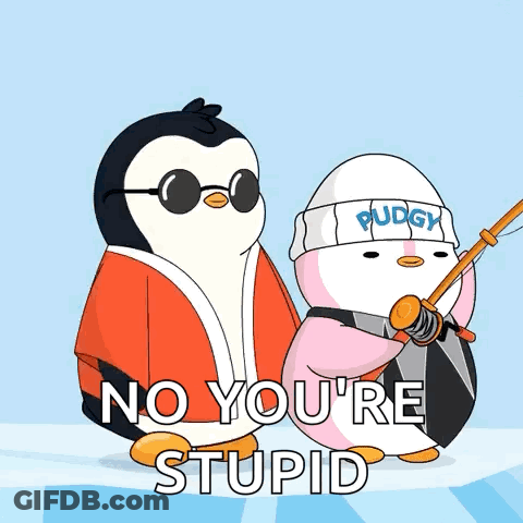 Two Penguins Saying No You're Stupid GIF