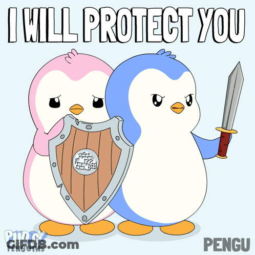 Two Penguins Shield Sword I Will Protect You GIF