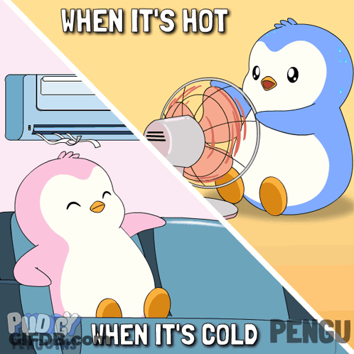 Two Penguins Sitting When It's Hot When It's Cold GIF