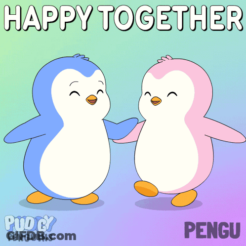 Two Penguins Sleeping On Bed With Flowers GIF