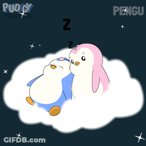 Two Penguins Sleeping On Cloud GIF