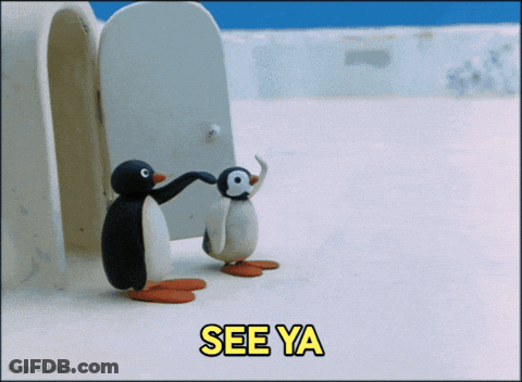 Two Penguins Standing In Front Of Igloo GIF
